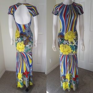 Vintage Slinky Body Con Flower Maxi Dress